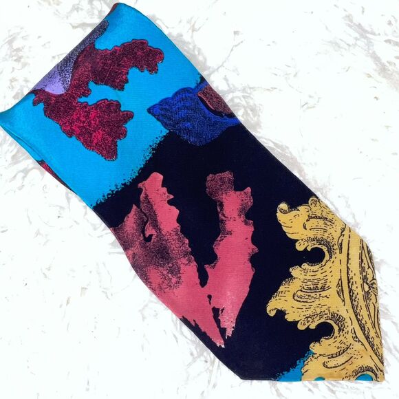 Pierre Balmain Tie Abstract Design Pink Blue Black 100% Silk - Picture 4 of 4